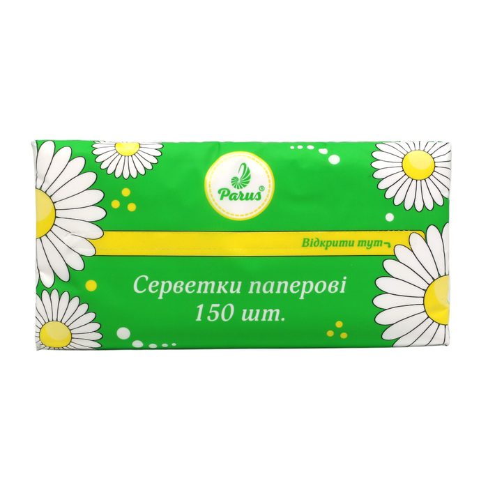 Серветки паперові білі Parus Ромашка 20×20 см 2 шари 150 шт